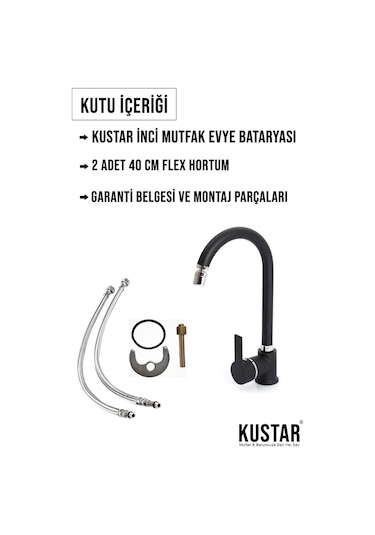 Kustar Inci Siyah Mutfak Evye Bataryası 360 Oynar Başlıklı