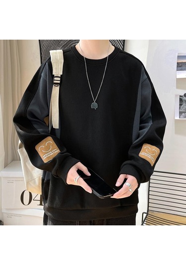 Günlük Yuvarlak Yaka Kazak Yuvarlak Yaka Moda Büyük Beden Erkek Kazak Siyah