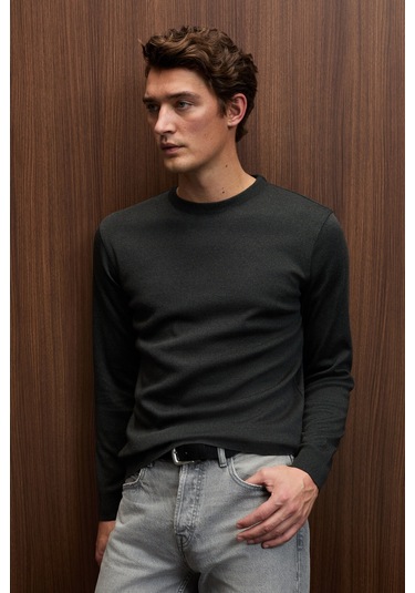 VAREX Erkek Yuvarlak Yaka Basic Slim Fit Triko Antrasit Kazak