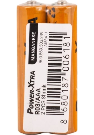 Power-Xtra R03 Zinc Manganez AAA Shrink İnce Kalem Pil 2li