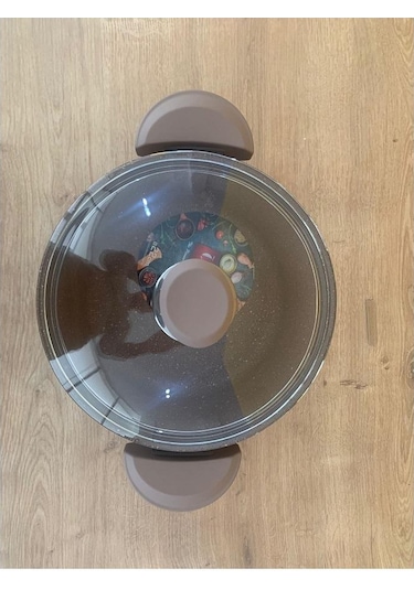 Oms Granit Cam Kapaklı Derin Tencere Kahve 22 CM