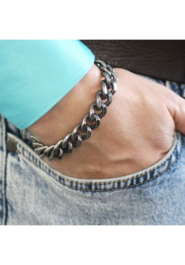 Eskitme Renk Gurmet Zincirli Modern Tasarım Erkek Çelik Bileklik Çelik