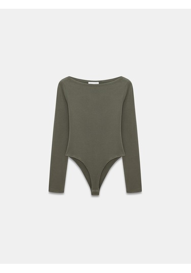 Dilvin 32549 Kayık Yaka Bodysuit-haki Haki