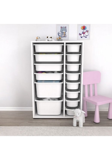 Pratico 14 Sepetli Çok Amaçlı Oyuncak Dolabı - Beyaz - 109x30x69,5 Cm Beyaz Pratico 14 Sepetli Çok Amaçlı Oyuncak Dolabı - Beyaz - 109x30x69,5 Cm Beyaz