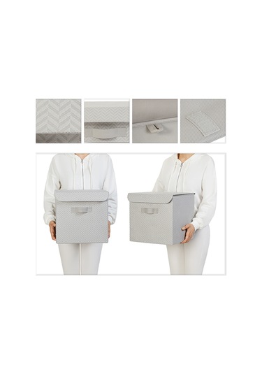 Ocean Home Textile 2'li Gri Balıksırtı Kapaklı Kutu Set 30 x 30 x 30 cm