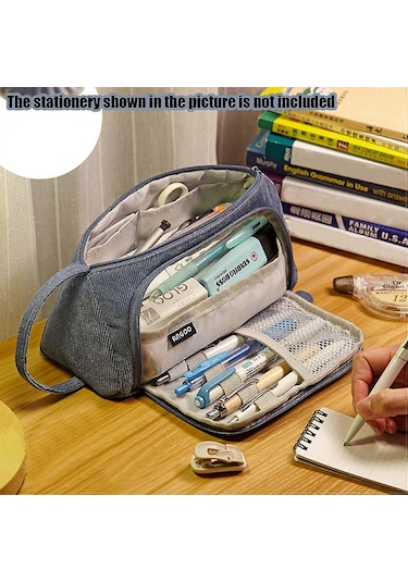 3 Bölmeli Kalem Kutusu, Büyük Kapasiteli Kalem Kutusu, Büyük Kalem Kutusu, Büyük Kalem Kutusu, Açık Mavi Çok Renkli