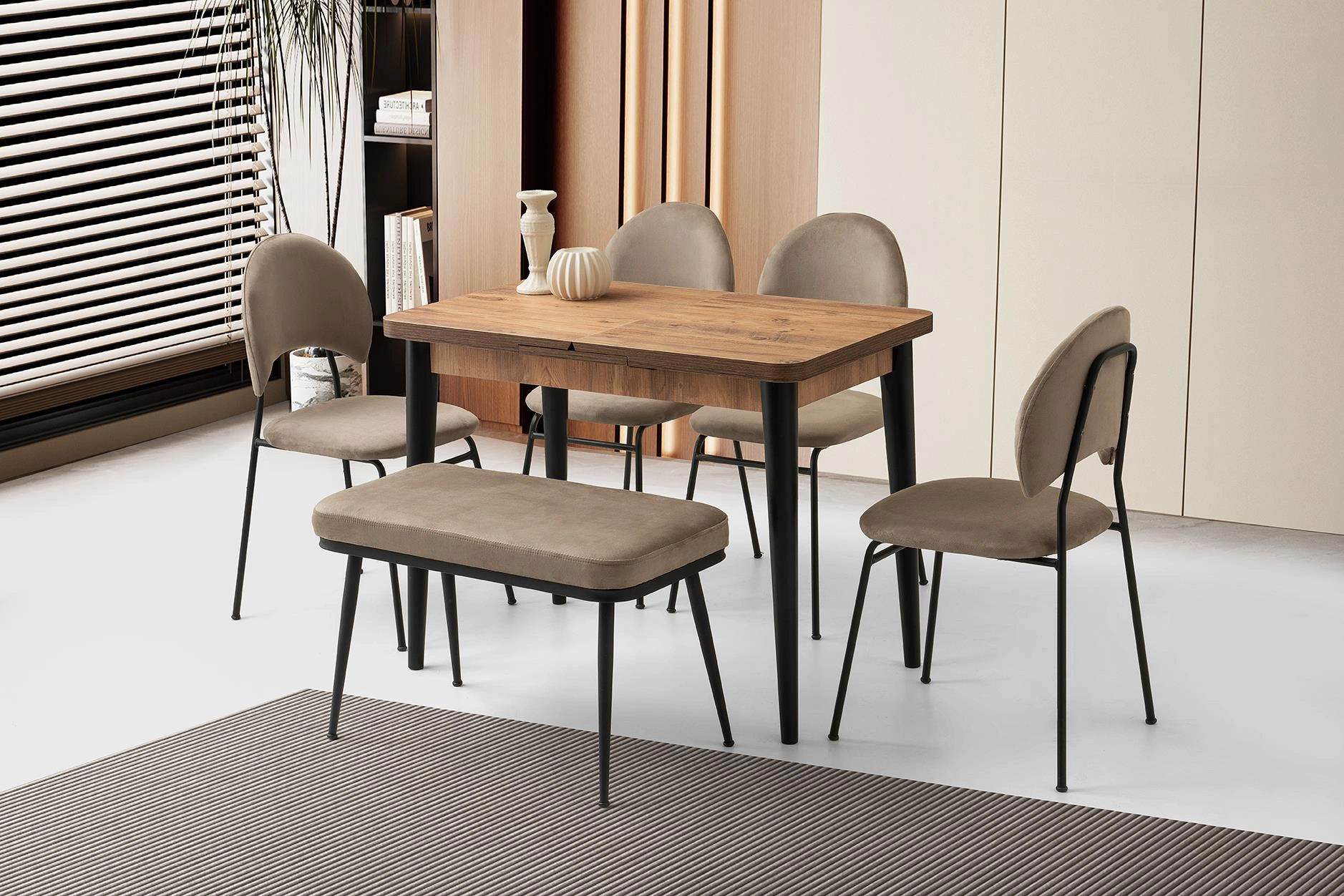 Milano Suna Banklı Mdf Mutfak Masa Sandalye Takımı 60x100 Çam