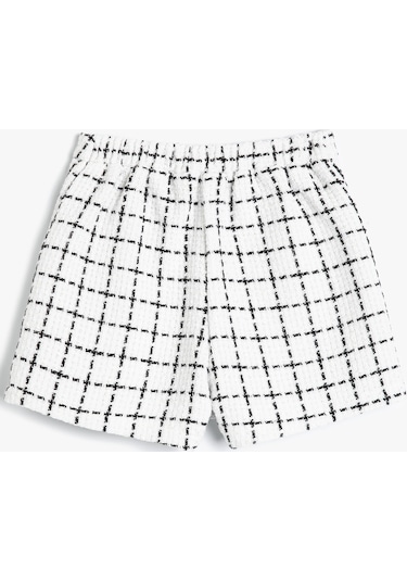 Koton Tüvit Şort Etek Ekoseli Beli Lastikli Ekru Çizgili 4skg40125aw Ekru