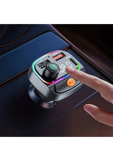 Wiwu Wi-qc031 Rgb Bluetooth Transmitter Mp3 Type-c Ve Usb-a Araç Şarjı Siyah