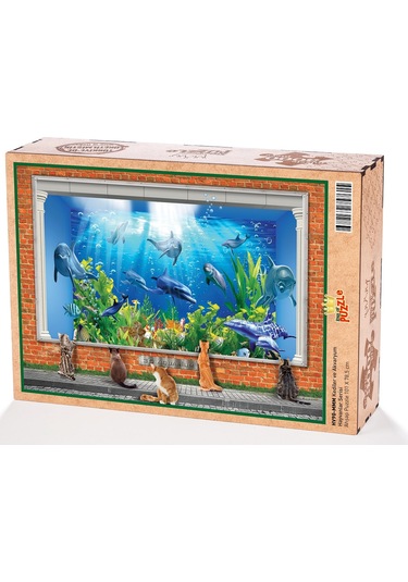 King Of Puzzle Kediler ve Akvaryum Ahşap Puzzle 3000 Parça