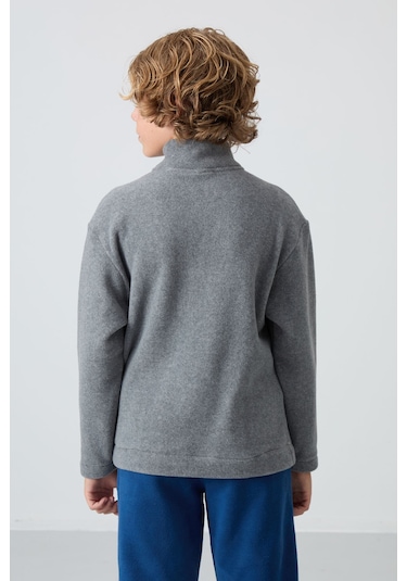 Tommy Life Gri Melanj Kalın Yumuşak Dokulu Standart Fit Nakışlı Polar Erkek Çocuk Sweatshirt - 11221 Gri Melanj