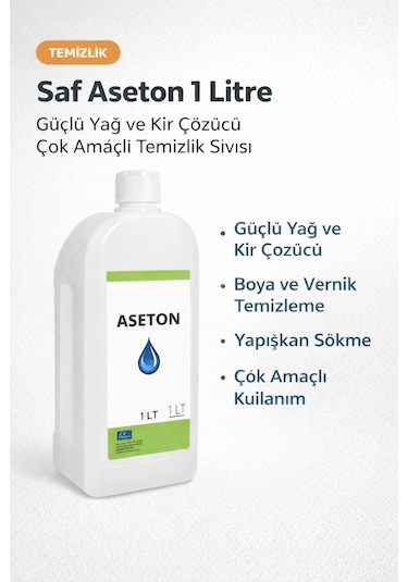 Saf Aseton 1 Litre Güçlü Yağ Ve Kir Çözücü Çok Amaçlı Temizlik Sıvısı 1 Adet Diğer