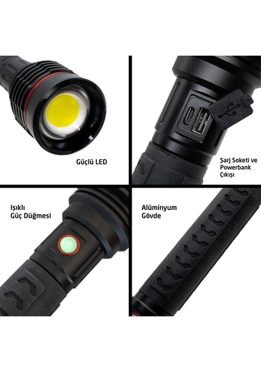 Rox 0209 Şarjlı Led El Feneri 10000 Lümen