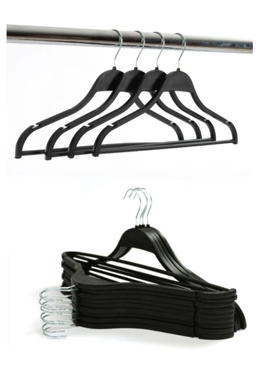 10'lu Siyah, Beyaz, Kahve Plastik Askı Seti Dayanıklı Kıyafet Askıları, Ev Ve Ofis Kullanımı İçin Siyah