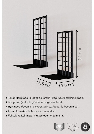 Siyah Dekoratif Metal 2 Adet Kitap Tutucu Dayanıklı Tel Izgara