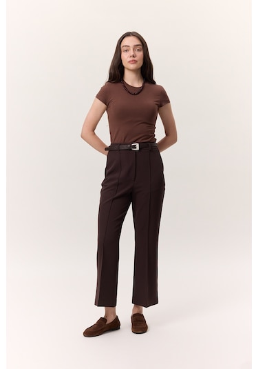 Dikiş Detaylı Flare Pantolon Kahverengi Kahverengi