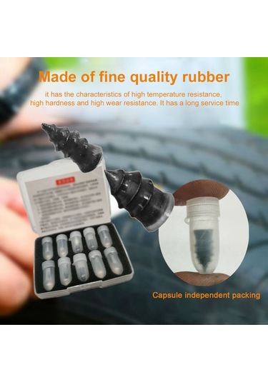 Ranyeek 10 Adet Motosiklet Elektrikli Araç Vakuum Lastik Tamir Mantar Çiviği - Hızlı Montajsız 3-5mm Yara Onarımı Siyah Büyük Boy