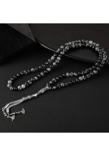 Sertifikalı Karlı Obsidyen Doğal Taş Tesbih 99luk 6mm