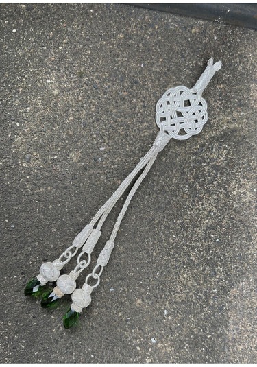 Kazaziye Aşk Düğümü Ve Zirkon Taş Detaylı Üç Sallantılı Gümüş Tesbih Püskülü Pus331gu Yeşil