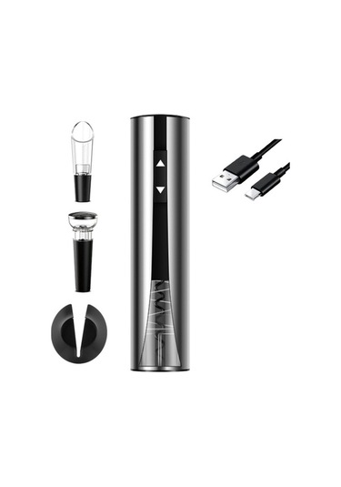 Moly Elektrikli Şarap Açacağı Ve Folyo Kesici Seti Gümüş Pratik Şarap Açma Çözümü, Hediye İdealı Gümüş