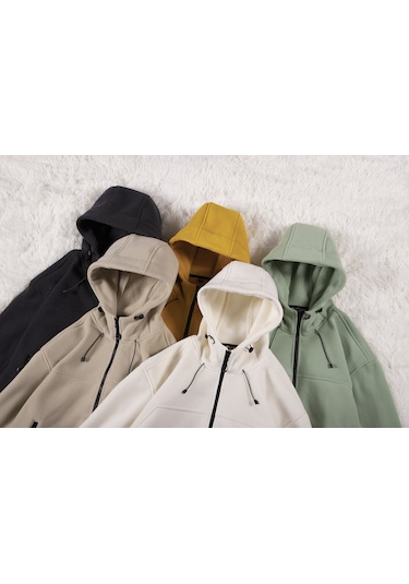 Avrupa Beden Erkek Sonbahar/kış Polar Kapüşonlu Ceket Haki