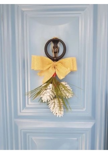 Bukosh 3 'lü Kozalak Kapı Süsü Ev Dekoru Yılbaşı Süsü Krem