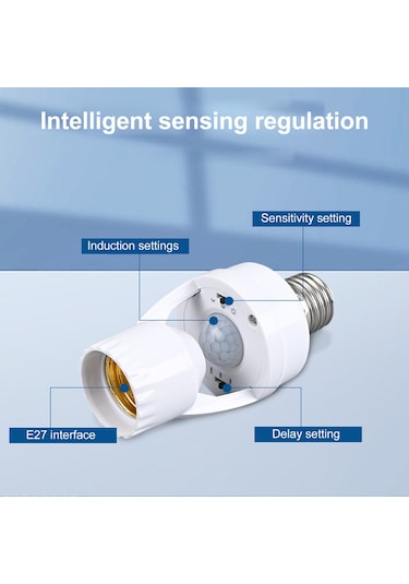 Geeksen Ampul E27 Hareket Sensörlü Lamba Tutucu Led Ampul Soket Adaptörü Pır E27 Merdiven Garaj Koridor Balkon İçin Lamba Tabanı