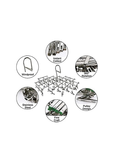 Ganzhoushop Damla Elbise Askısı Mini Döner Hat 35 Mandal Paslanmaz Çelik Kurutma Rafı Klipsli Çorap Kurutma Makinesi İç Çamaşırı Kurutma Makinesi Çoklu Klips Askısı Çok Renkli