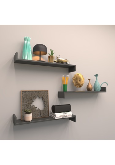 Rafkestir 3 Lü Teno Duvar Rafı Antrasit ( Mat )