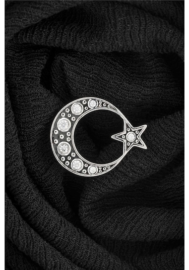 925 Ayar Gümüş Zirkon Taşlı Ayyıldız Rozet