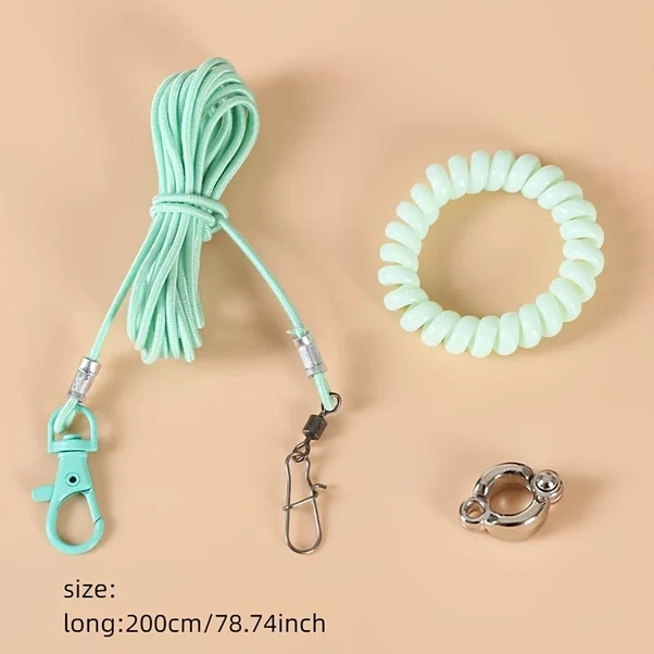 Elmpaly 78,74 İnç 3 Parça Mavi Papağan Tasma Seti - Esnek Lastik Kayış, Hafif Kuş Uçuş Göğüs Askısı