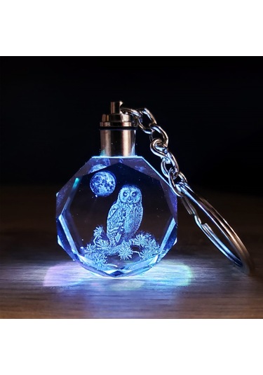 Baykuş Tasarımlı Işıklı Anahtarlık Beyaz