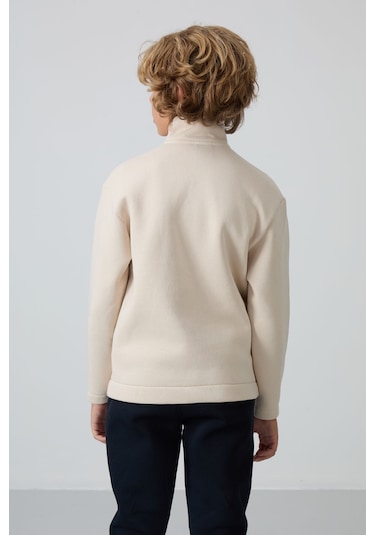 Tommy Life Bej Pamuklu Kalın İçi Tüylü Yumuşak Dokulu Standart Fit Nakışlı Erkek Çocuk Sweatshirt - 11245 Bej