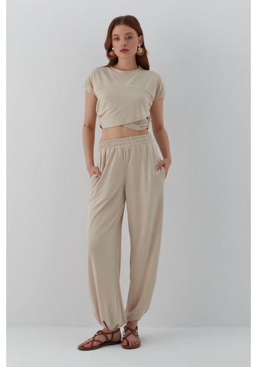 Asimetrik Kesim Croplu Takım Taş Taş