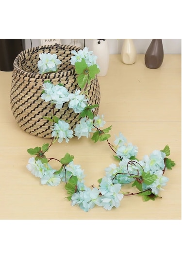 Yapay Çiçek Bahar Dalı Sarmaşık Japon Kiraz Çiçekli 230 Cm 18 Çiçekli 1.kalite Dolanabilen Model - Mavi