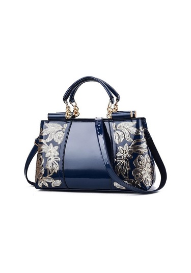 Szypzstore 2023 Avrupa Ve Amerika Birleşik Devletleri Popüler Rugan Parlak Kadın Çantası Atmosferik Çanta Büyük Kapasiteli Kadın Omuz Askılı Çanta Nakış Çantası High-end Lüks Nugzw6 Lacivert