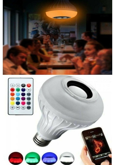 Gece Lambası Bluetooth Hoparlör Rgb Ledli Lamba Kumandalı Mp3 Çalar Ampul Renkli Ampul Akıllı Ampul