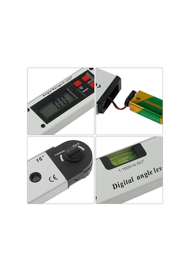 Novahub Su Terazisi 16 225 Dijital Açı Ölçer Lcd Elektrikli Yatay Dikey Seviye Kabarcıklı Gümüş Kaplama,