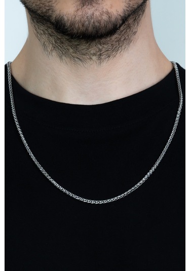 Ince Yuvarlak Erkek Çelik Kolye Zincir 2 Mm 56 Cm Eck12 Beyaz