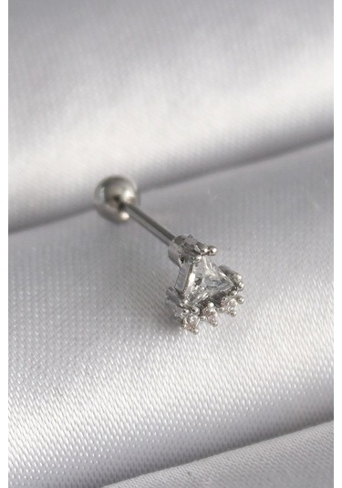 316l Çelik Gümüş Renk Üçgen Zirkon Taşlı Tragus Piercing Çok Renkli