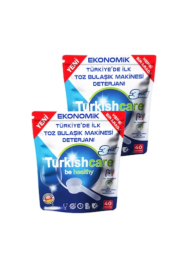 Turkishcare Ekonomik Hepsi Bir Arada Bulaşık Makinesi Deterjanı Toz 40x2 80 Yıkama