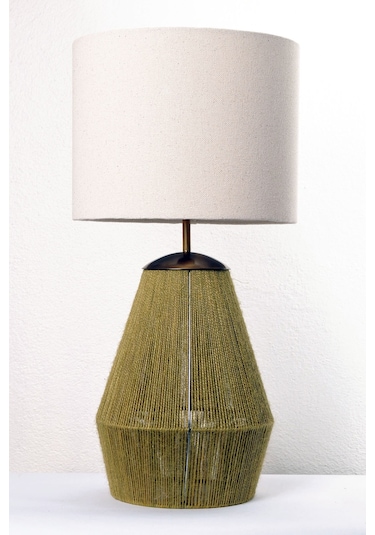 Buldan Bezi Başlıklı El Yapımı Yeşil Jüt Abajur Yeşil