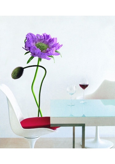 Sıa Duvar Süsü (Sticker) Mor Çiçekli Şeffaf Filmli Pvc