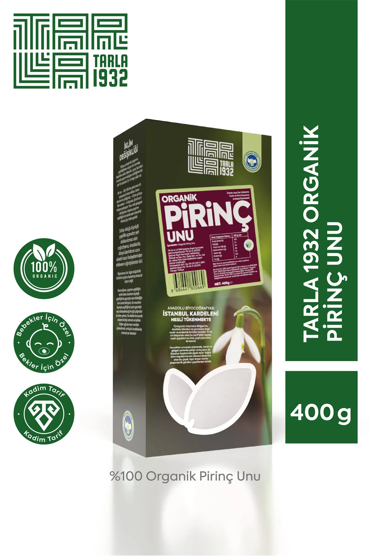 Tarla 1932 Organik Pirinç Unu Katkısız & Doğal 400 G