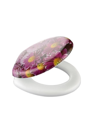 Buffer Çiçekli Tuvalet Kapağı Süngerli Ekstra Yumuşak Wc Klozet Kapağı Mavi