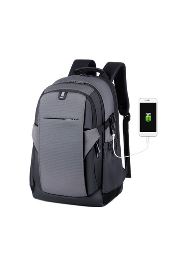 Hombey Açık Hava Çantası Dizüstü Bilgisayar Sırt Çantası Su İş Seyahat Çantası Usb Şarj Portu Hırsızlık Ö Gri