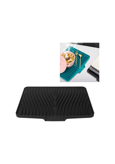 Springsun Siyah Silikon Tabak Kurutma Matı - Hızlı Su Akışı, Isı Dayanıklı, Multifonksiyonel Mutfak Islaklığı Koruyucu 40x33cm Siyah