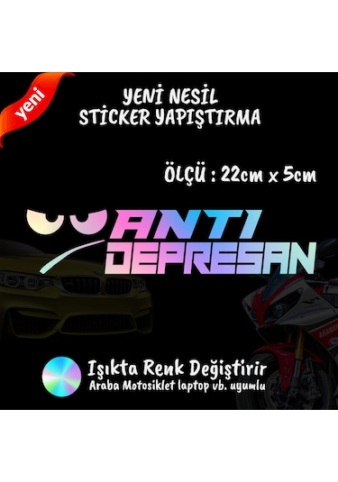 Anti Depresan 2 Adet Hologram Sticker - Modifiye Etiket Yazı