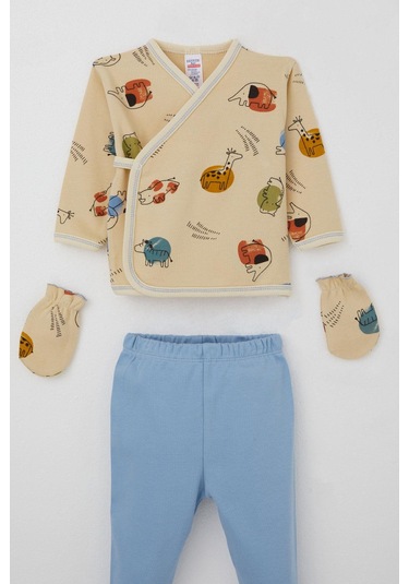 Breeze Erkek Bebek Hastane Çıkışı 5 Li Sevimli Hayvancıklar Desenli 0-3 Ay, Bej Bej