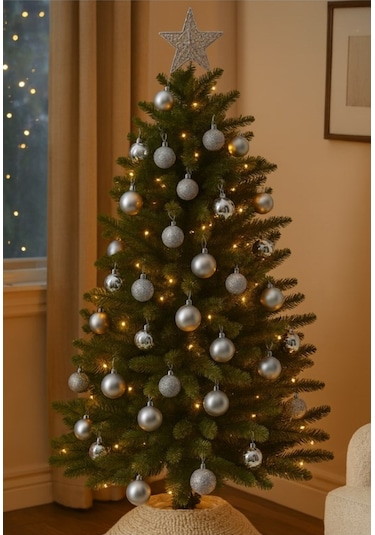 Noel Çam Ağacı Süsü 12 Li Parlak Simli Gümüş Top Süsler Yılbaşı Çam Ağacı Süsleri 4 Cm Ev Ofis Dekor Çok Renkli